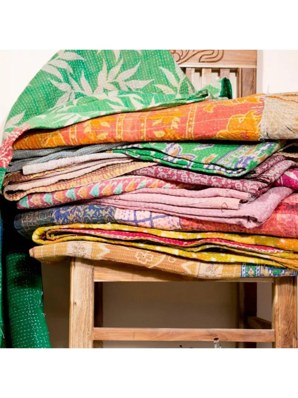 Handmade Vintage Kantha Quilt - Boho Bedding Throw Blanket, Old Saree Bedspread